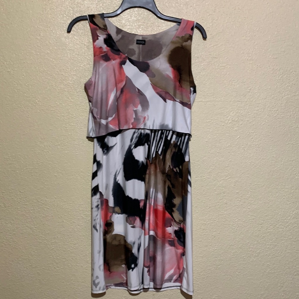 Fantazia Dress Sleeveless Cream Brown Pink Stretchy Size M